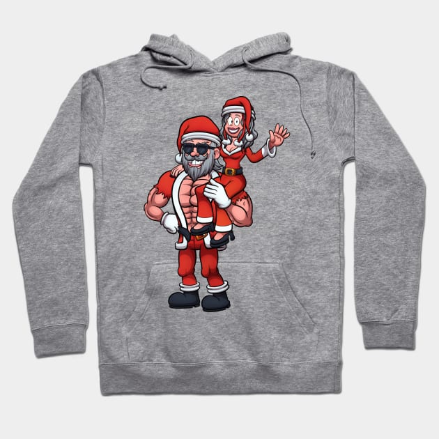 Strong Santa Claus Lifting Mrs Claus Hoodie by TheMaskedTooner